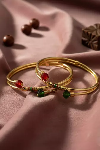  women set of 2 gold plated artificial beads bangle