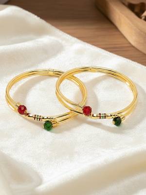  women set of 2 gold plated artificial beads bangle 4