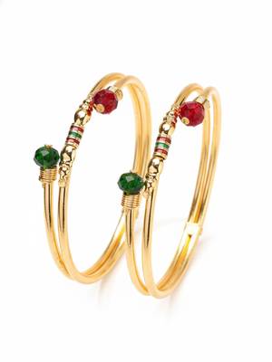  women set of 2 gold plated artificial beads bangle 5