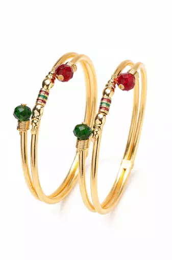  women set of 2 gold plated artificial beads bangle