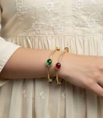  women set of 2 gold plated artificial stone bangle