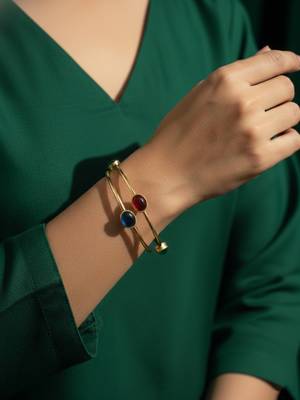  women set of 2 gold plated artificial stone bangle 2
