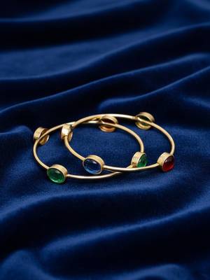  women set of 2 gold plated artificial stone bangle 3