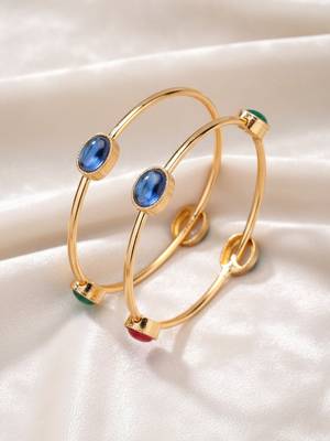  women set of 2 gold plated artificial stone bangle 4
