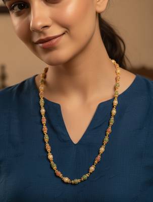  women gold plated multicolour artificial beads chain 1