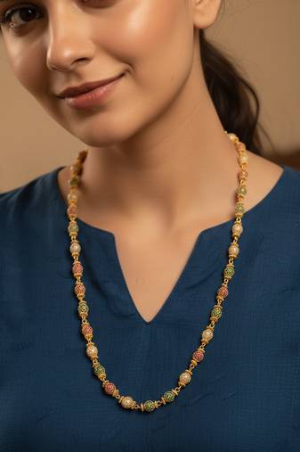  women gold plated multicolour artificial beads chain