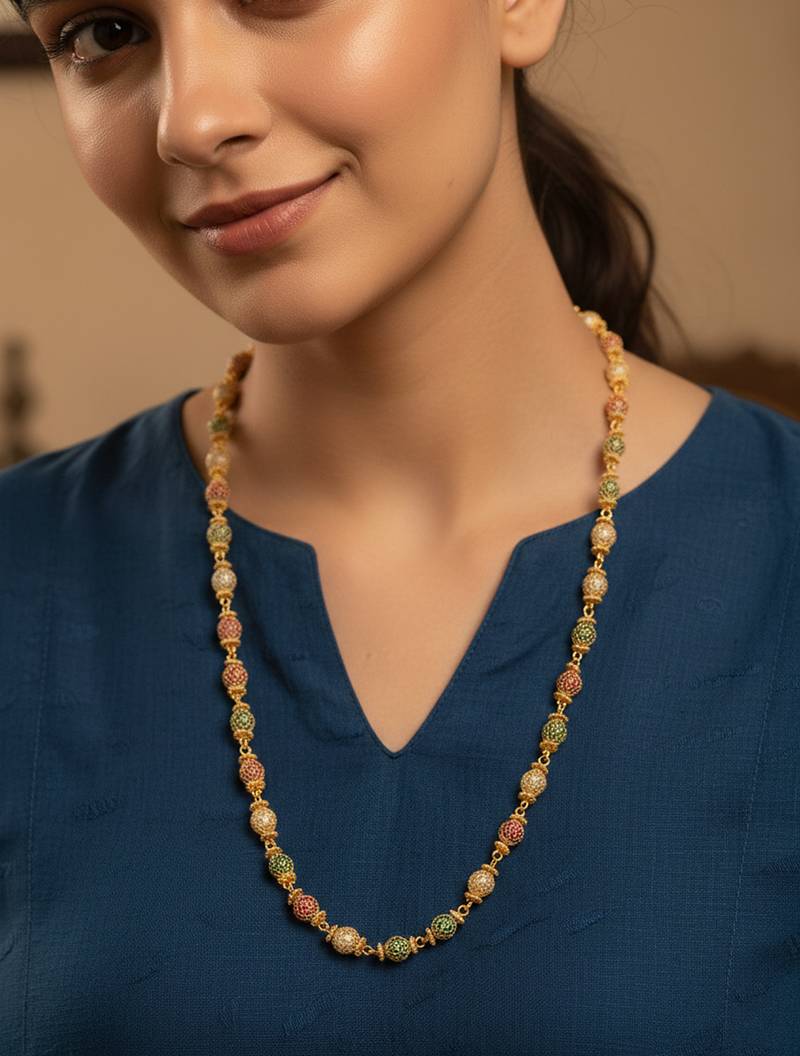  women gold plated multicolour artificial beads chain