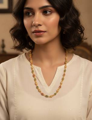  women gold plated multicolour artificial beads chain 2