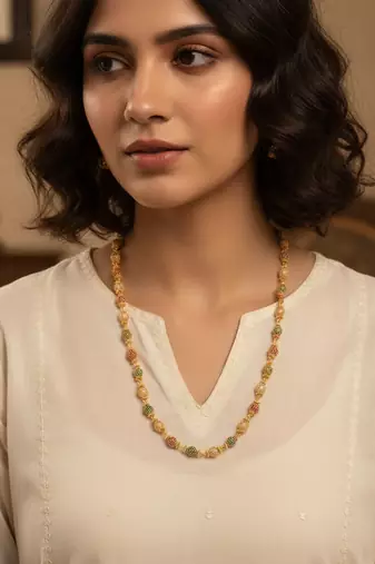  women gold plated multicolour artificial beads chain