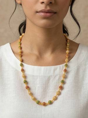  women gold plated multicolour artificial beads chain 3