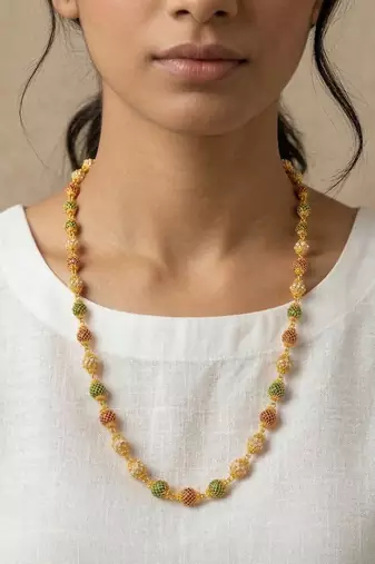  women gold plated multicolour artificial beads chain