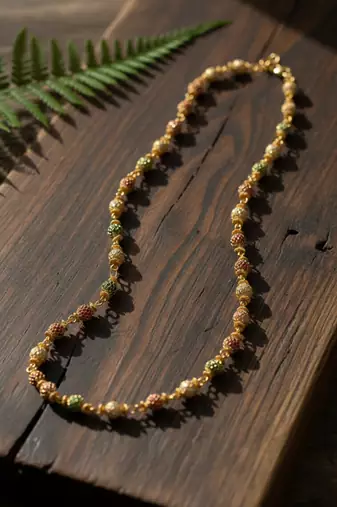 women gold plated multicolour artificial beads chain