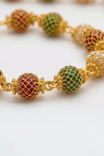  women gold plated multicolour artificial beads chain