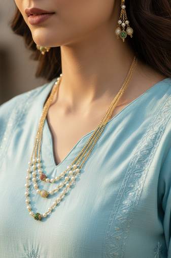 women gold plated multicolour artificial beads necklace with earrings