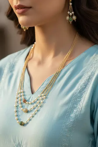  women gold plated multicolour artificial beads necklace with earrings