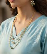  women gold plated multicolour artificial beads necklace with earrings