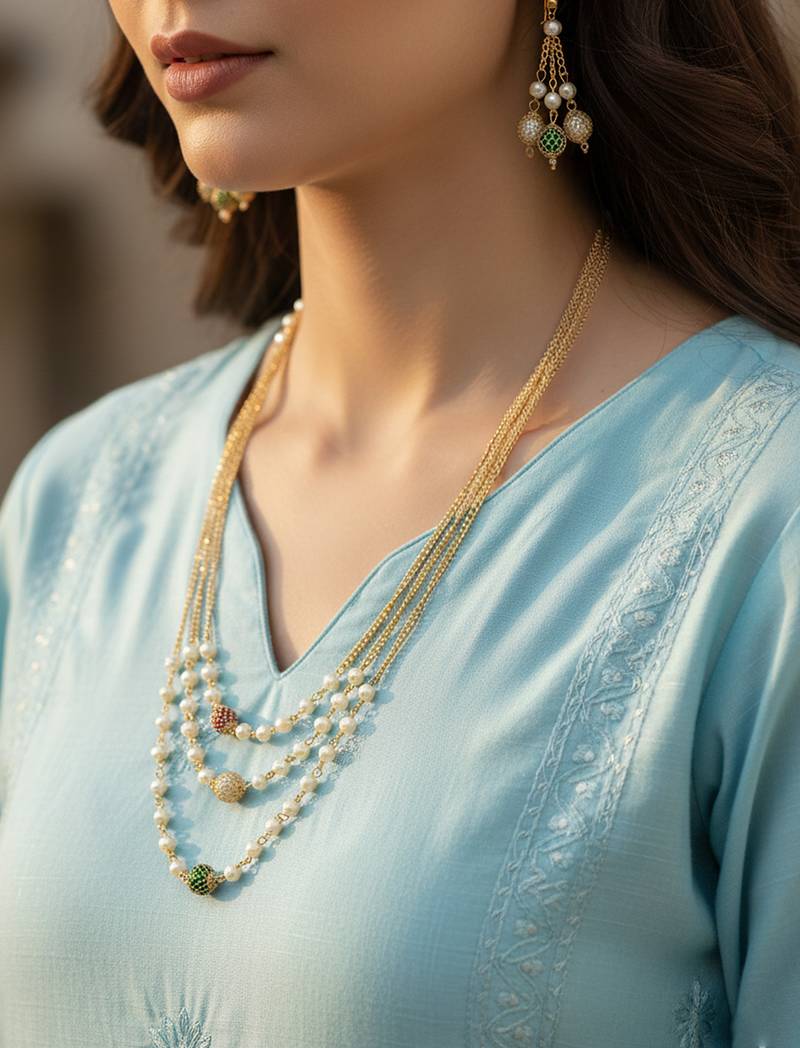  women gold plated multicolour artificial beads necklace with earrings