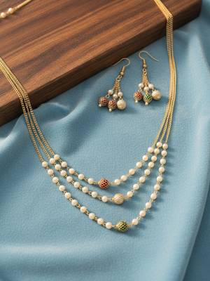  women gold plated multicolour artificial beads necklace with earrings 2