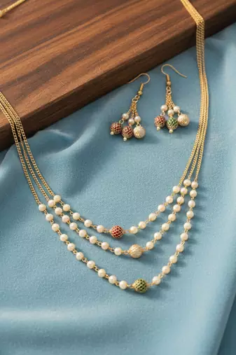  women gold plated multicolour artificial beads necklace with earrings