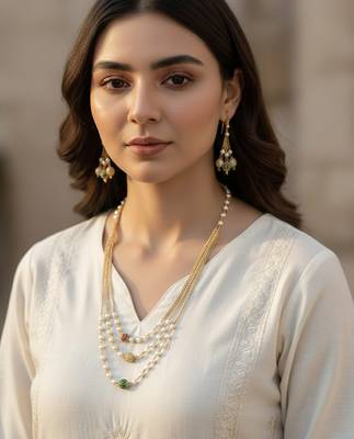  women gold plated multicolour artificial beads necklace with earrings 3
