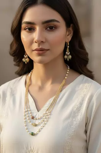 women gold plated multicolour artificial beads necklace with earrings