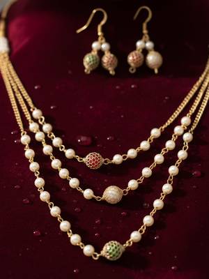  women gold plated multicolour artificial beads necklace with earrings 4