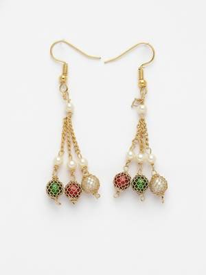  women gold plated multicolour artificial beads necklace with earrings 5