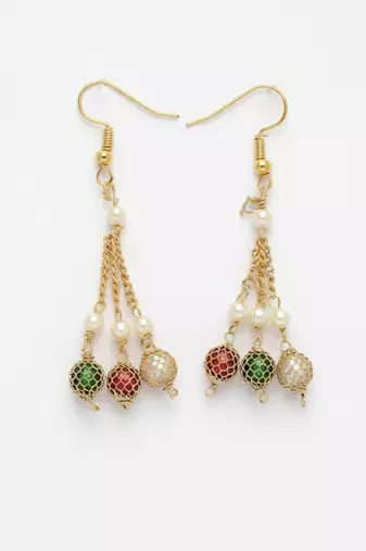  women gold plated multicolour artificial beads necklace with earrings