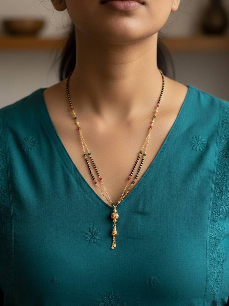  women gold plated artificial beaded mangalsutra