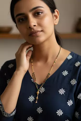  women gold plated artificial beaded mangalsutra
