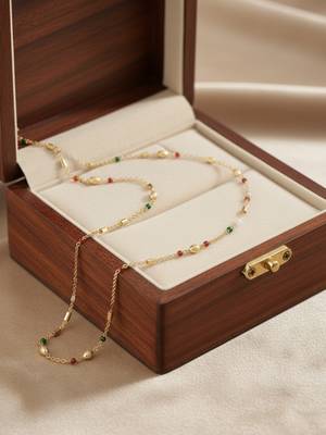  women gold plated artificial beads chain 4