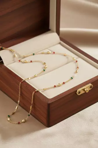  women gold plated artificial beads chain