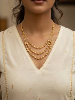  women gold plated artificial beads layered chain 1