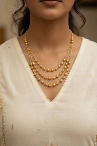  women gold plated artificial beads layered chain