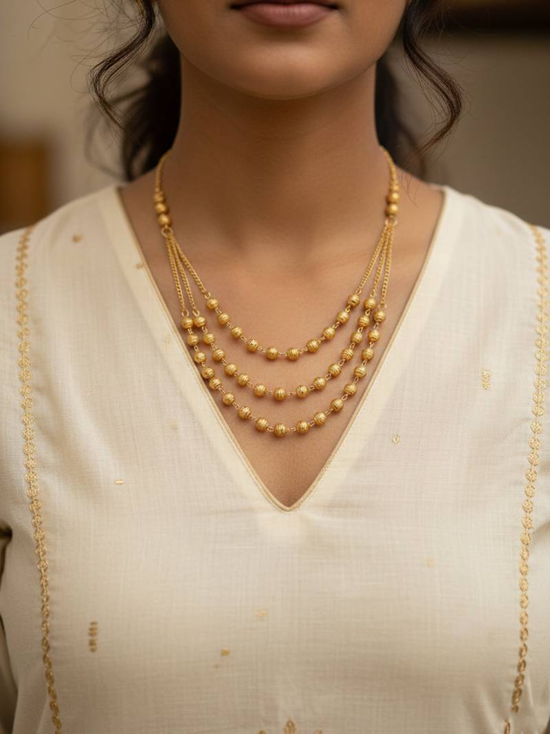  women gold plated artificial beads layered chain