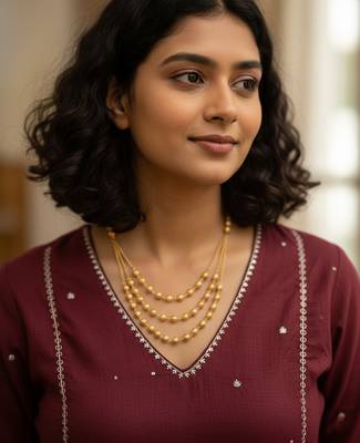  women gold plated artificial beads layered chain 2