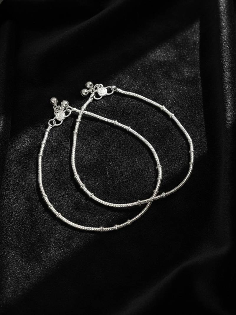  women set of 2 silver plated anklet