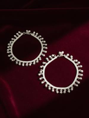  women set of 2 silver plated ghunguru beaded anklet 4