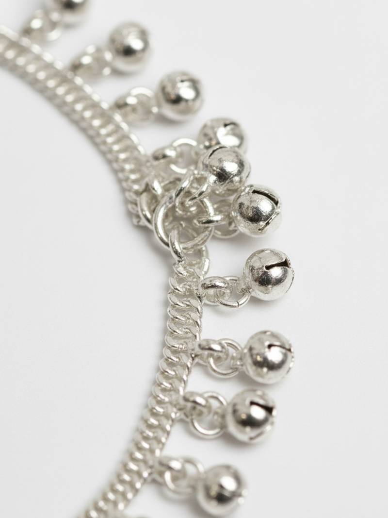  women set of 2 silver plated ghunguru beaded anklet