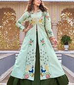 Light Green Color Embroidery Sequence Work with thred work Satin Silk Lahenga Choli Set