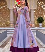 Lavender Color Embroidery Sequence Work with thred work Satin Silk Lahenga Choli Set