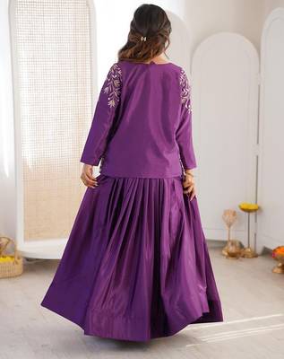 Purple Color Thread & Sequin Embroidery Work Chinon Silk Lehenga Choli Set 4
