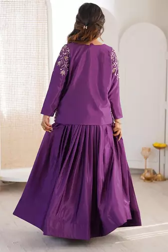Purple Color Thread & Sequin Embroidery Work Chinon Silk Lehenga Choli Set