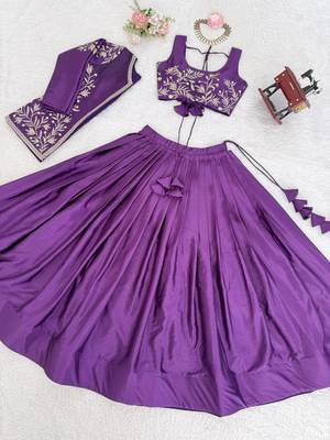 Purple Color Thread & Sequin Embroidery Work Chinon Silk Lehenga Choli Set 5