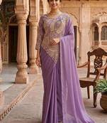 Lavender Color Embroidery,Thread &  Sequins Work Rangoli Silk Ready To Wear Saree