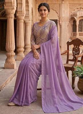 lavender embroidery,thread & sequins work rangoli silk ready made saree 2
