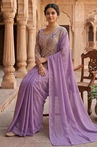 lavender embroidery,thread & sequins work rangoli silk ready made saree