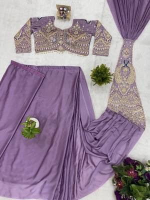 lavender embroidery,thread & sequins work rangoli silk ready made saree 5