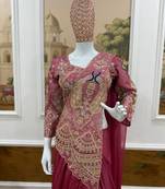 Pink Color Embroidery,Thread &  Sequins Work Rangoli Silk Ready To Wear Saree