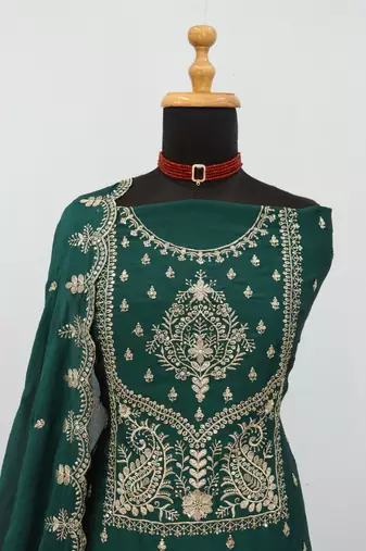 D green vichitra silk suit with embroidered sequin 
